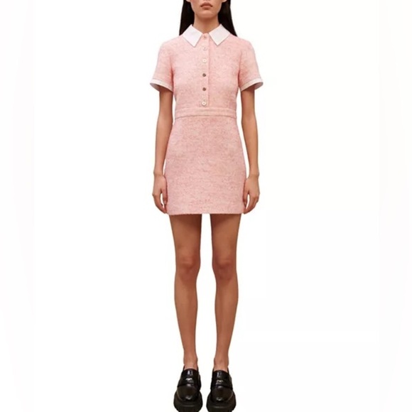 Maje Ranello Collared Mini Dress in Pink sz FR 34 XS 450$ - Picture 8 of 17
